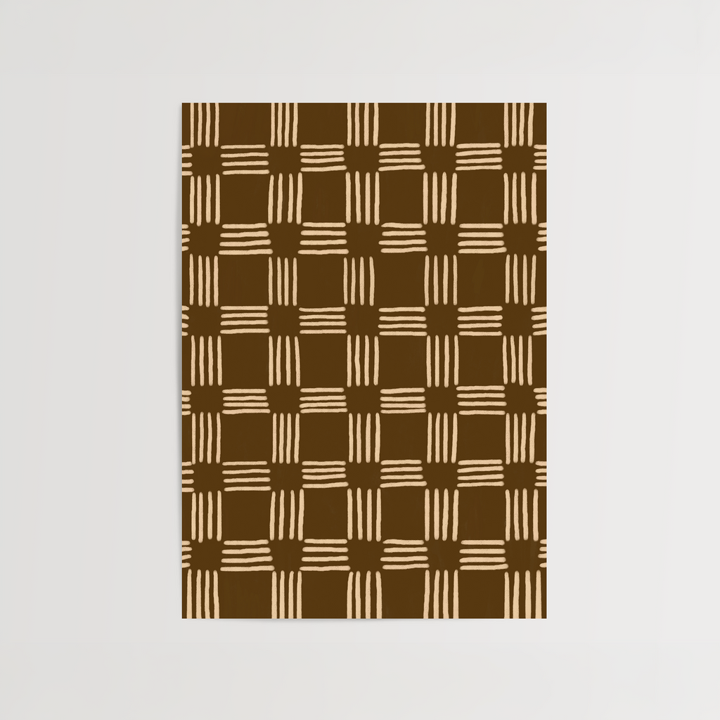 Brown Minimalist Lines Pattern Print