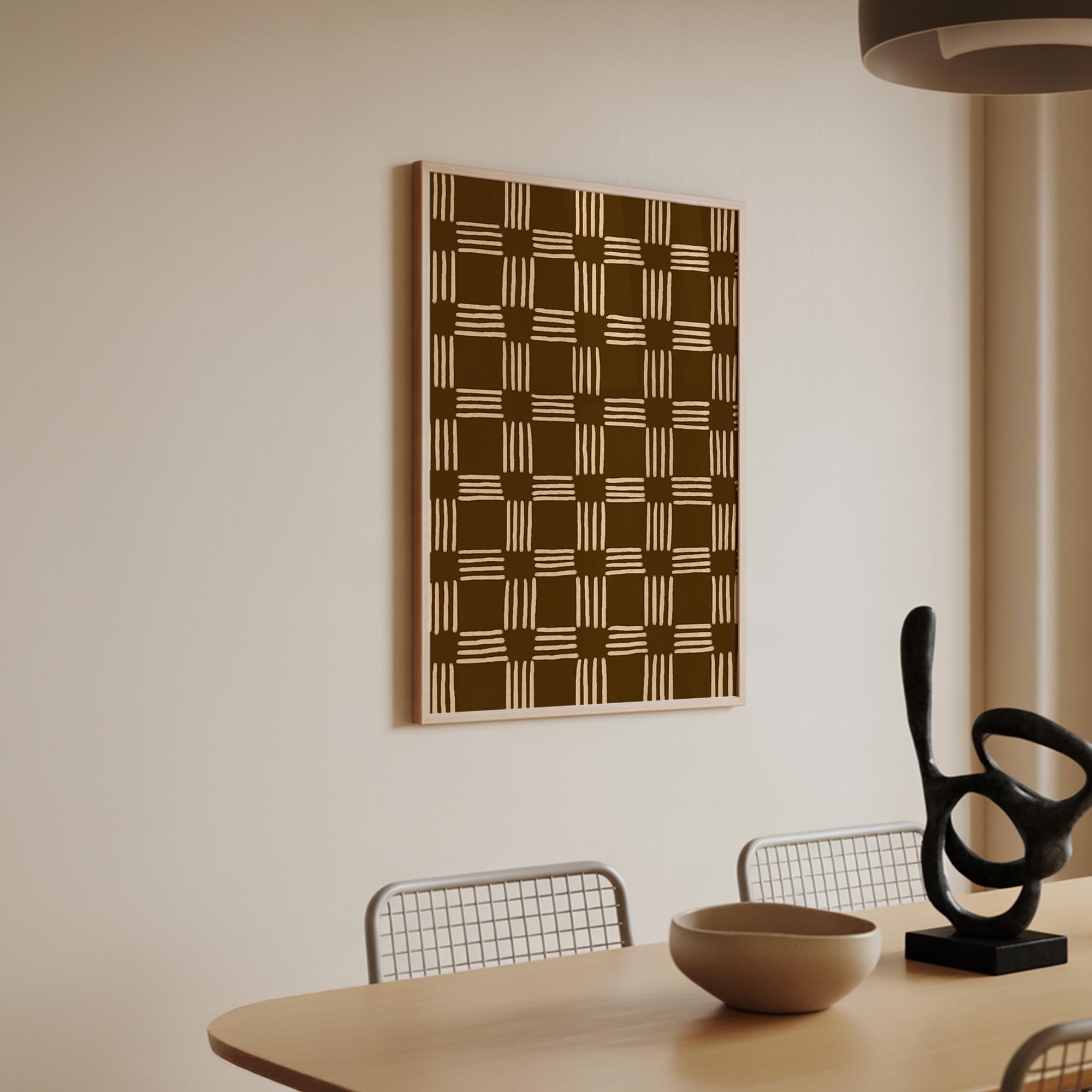 Brown Minimalist Lines Pattern Print