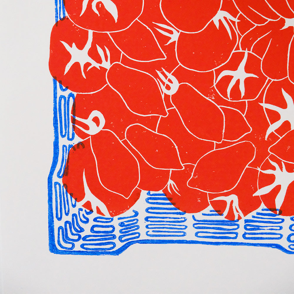 Roșii în Lădiță - Linocut Original - Adelina Petcan