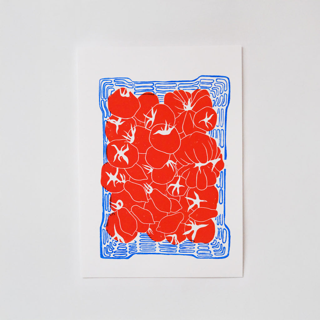 Roșii în Lădiță - Linocut Original - Adelina Petcan